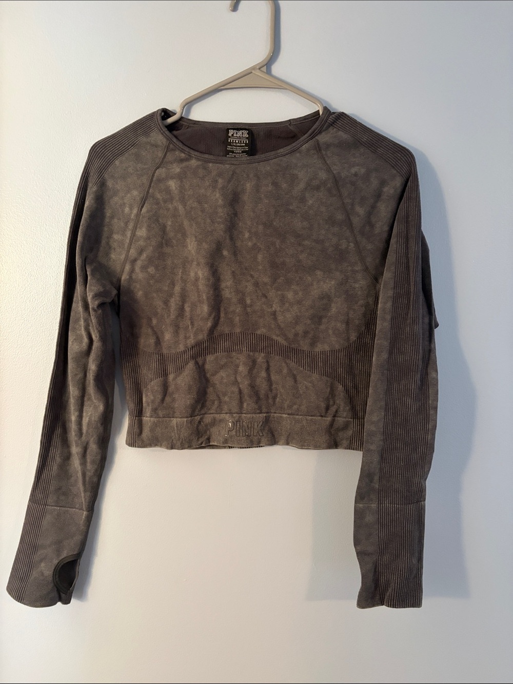 PINK Victoria's Secret Charcoal Gray Cropped Crewneck Workout Top